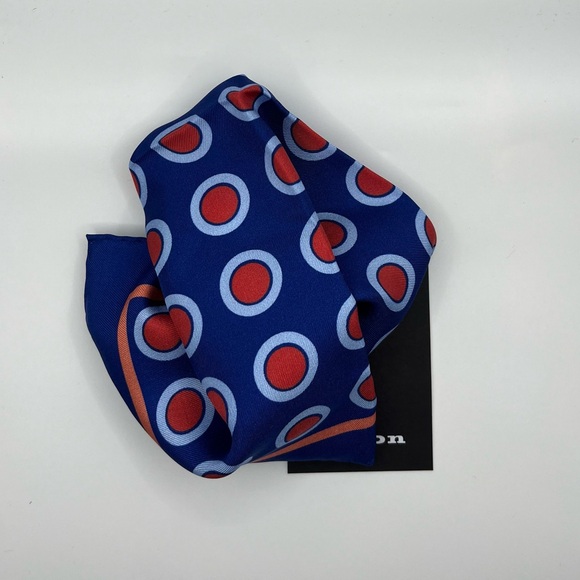 100% NWT KITON Silk Pocket Square   Blue - Red. (12X12) - Picture 7 of 7